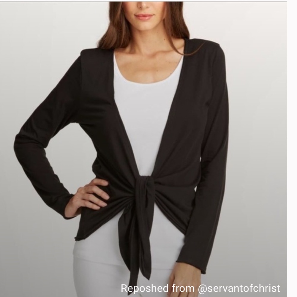 Chic Black Tie-Front Cape/ Cardigan by B+B